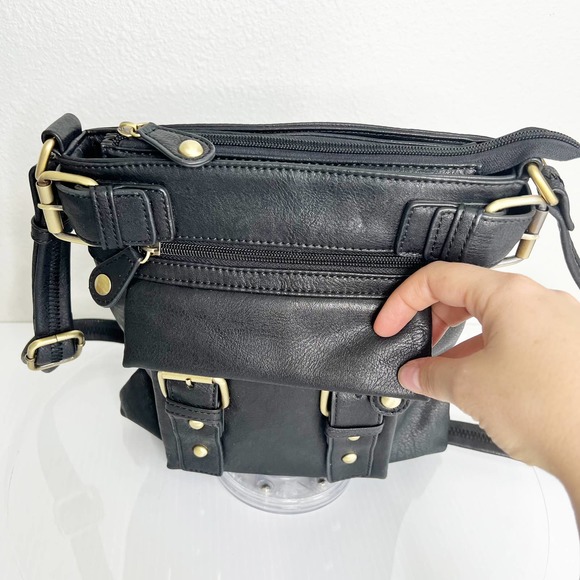 Black Zip Top Adjustable Crossbody Strap Shoulder Bag - Picture 3 of 9